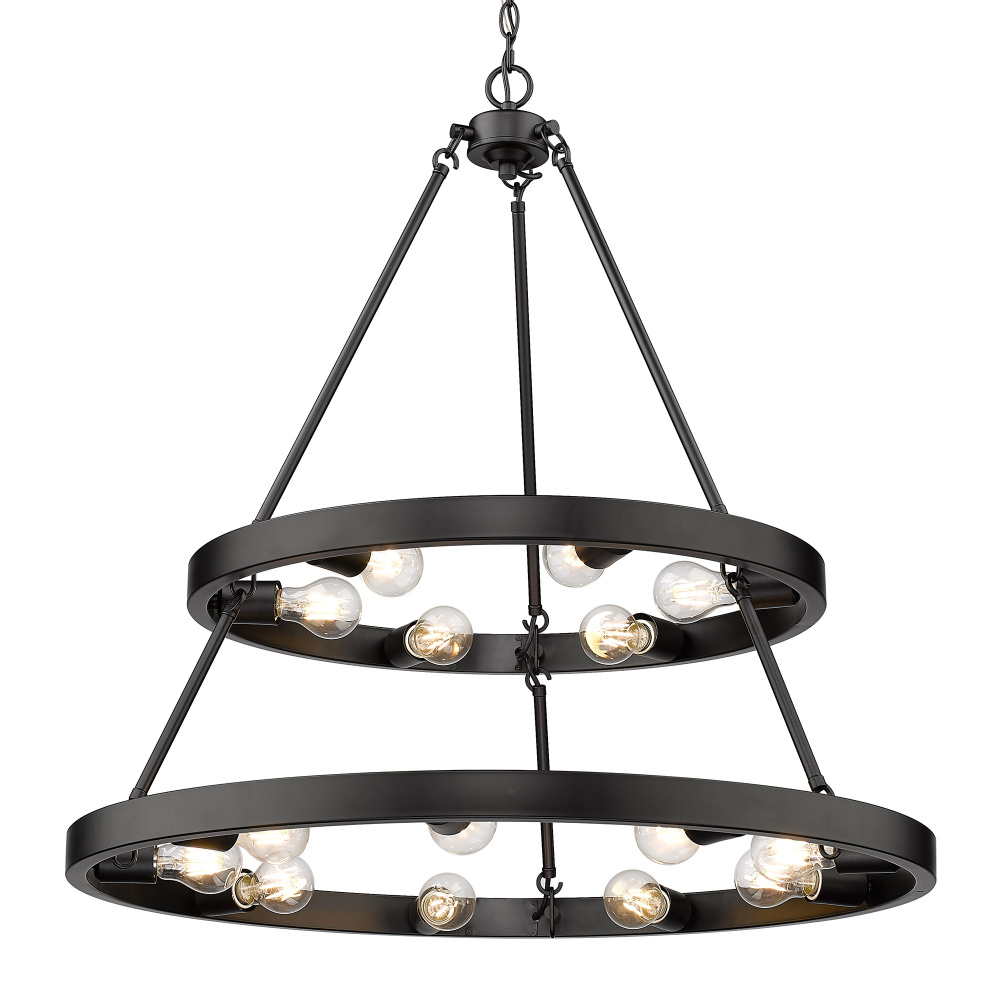 Golden Lighting Castile 15-light 2-tier Chandelier (6+9) in Matte Black